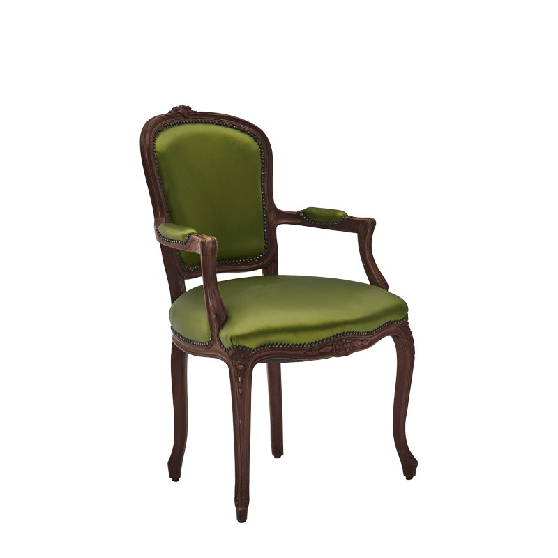 Lauren Armchair in Brown with Chartreuse Green Seat Pad