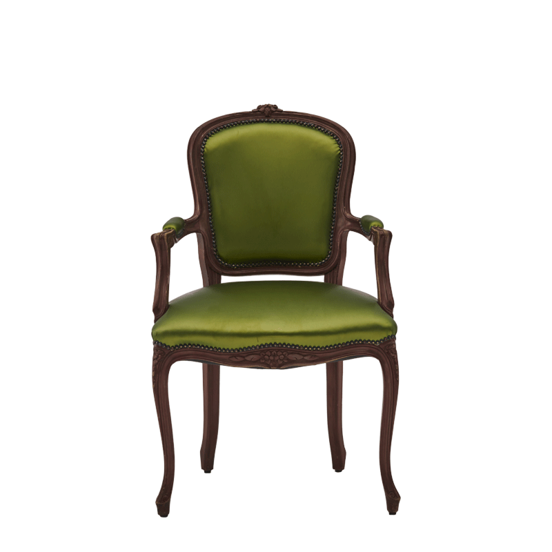 Lauren Armchair in Brown with Chartreuse Green Seat Pad