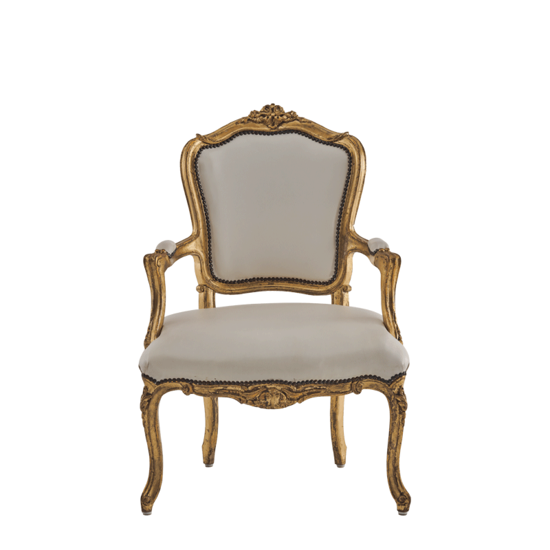 Orleans Armchair in Gold with White Leather Seat pad