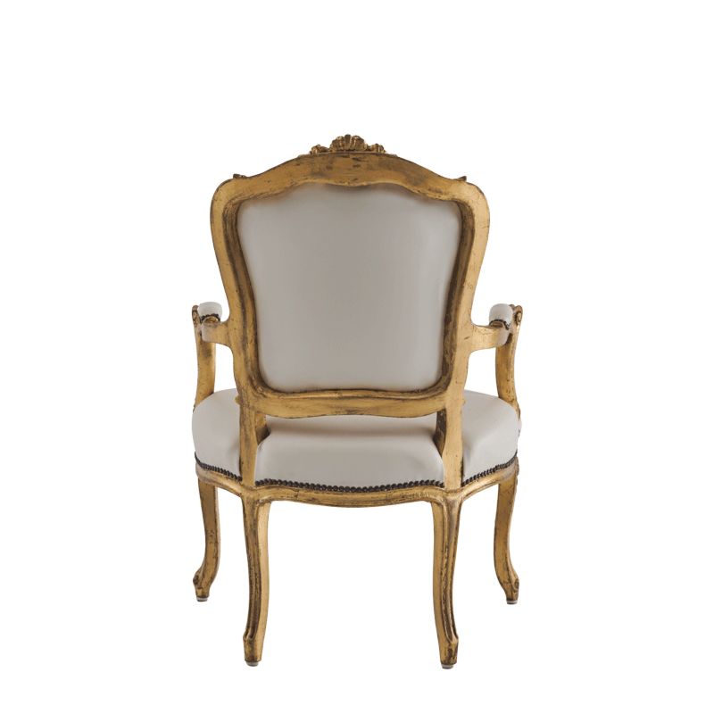 Orleans Armchair in Gold with White Leather Seat pad