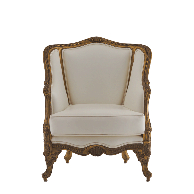 Orville Armchair in Gold Frame with White Leather Seat Pad