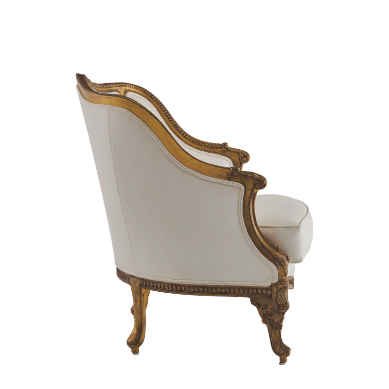 Orville Armchair in Gold Frame with White Leather Seat Pad