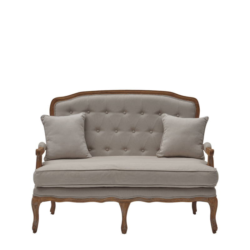 Paris Settee Sofa in Oak upholstered in Linen