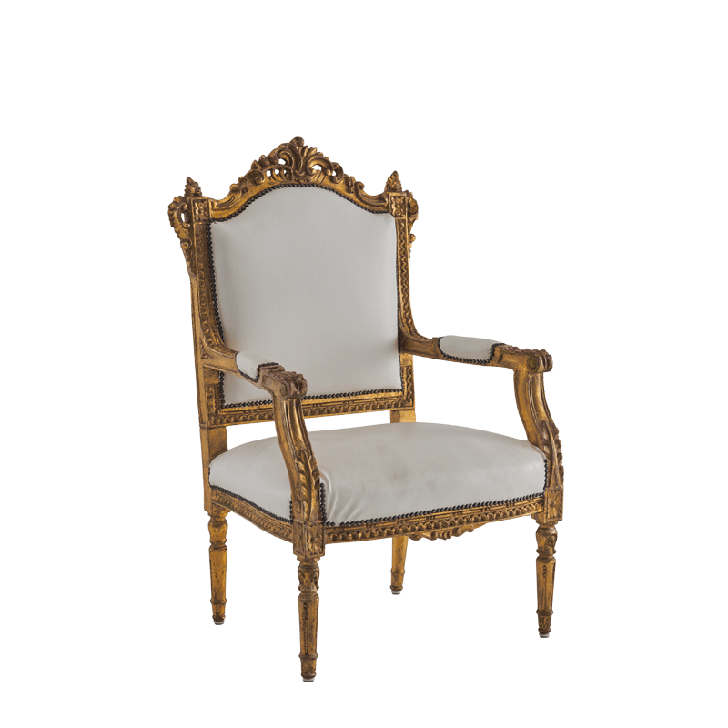 Regent Armchair with Gold Frame and White Leather Seat Pad