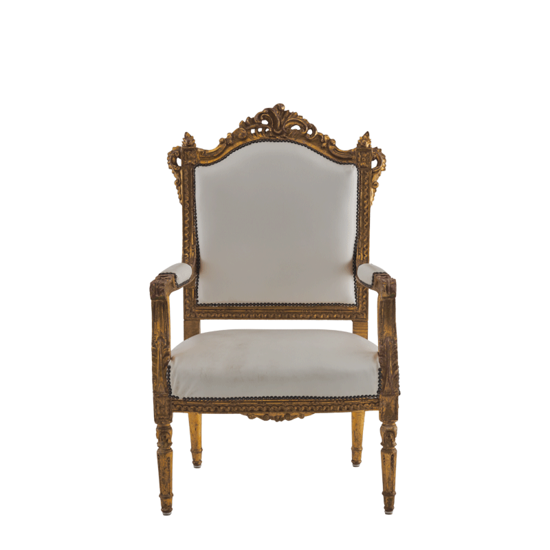 Regent Armchair with Gold Frame and White Leather Seat Pad