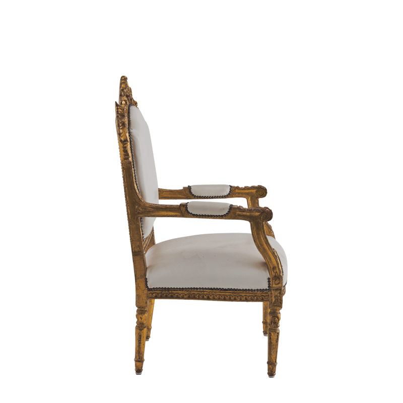 Regent Armchair with Gold Frame and White Leather Seat Pad