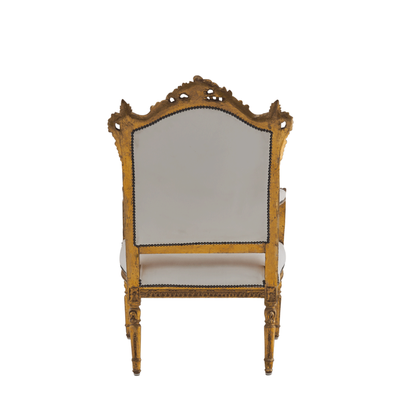 Regent Armchair with Gold Frame and White Leather Seat Pad