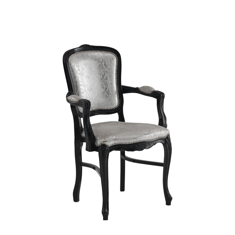 Versailles Armchair in Black with Silver Seat Pad
