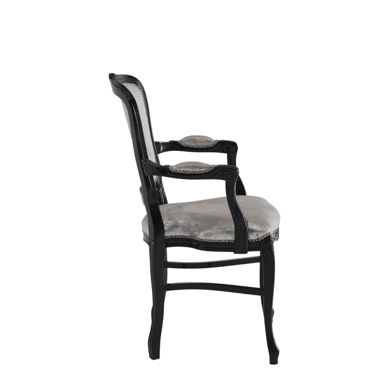 Versailles Armchair in Black with Silver Seat Pad