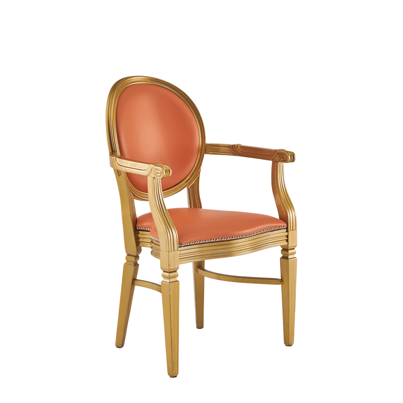 Chandelle Armchair in Gold with Orange Seat Pad
