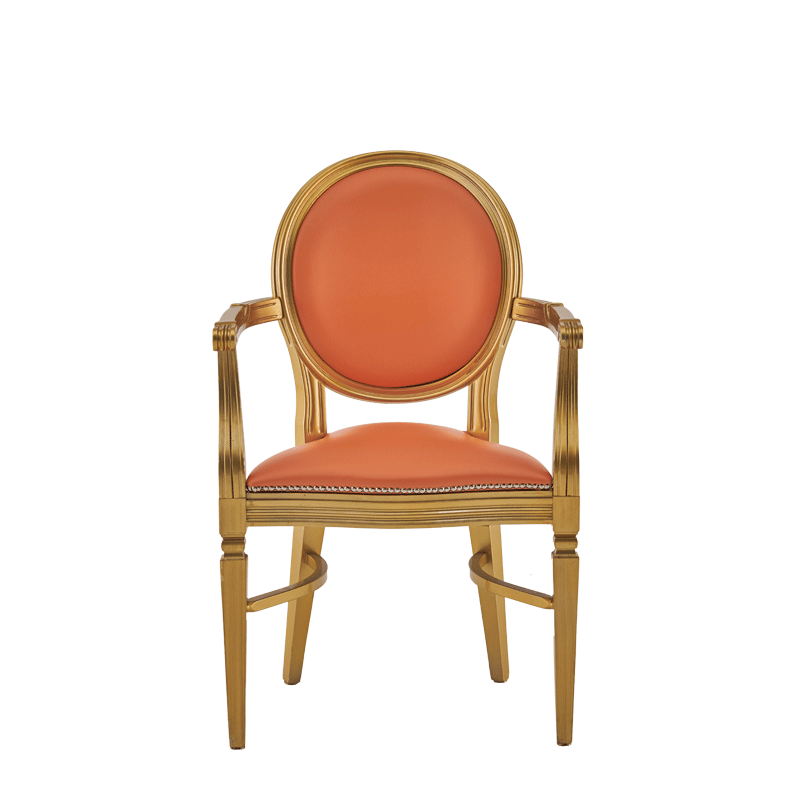 Chandelle Armchair in Gold with Orange Seat Pad