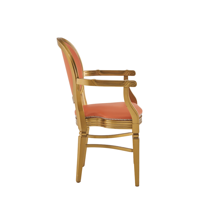Chandelle Armchair in Gold with Orange Seat Pad