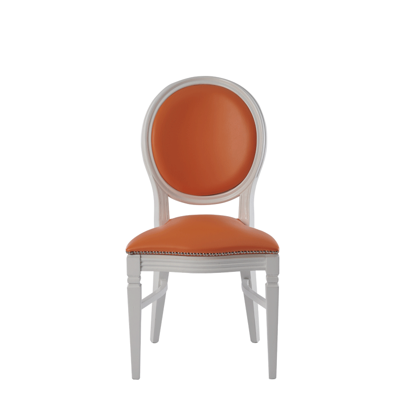 Chandelle Chair in White with Orange Seat Pad