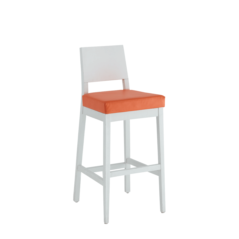 Porcino Bar Stool in White with Orange Seat Pad