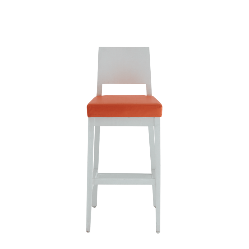Porcino Bar Stool in White with Orange Seat Pad
