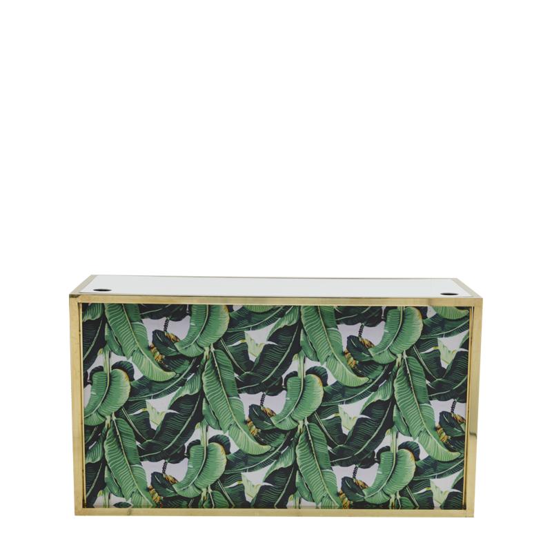 Unico DJ Booth with Gold Frame and Palm Leaf Print Panels