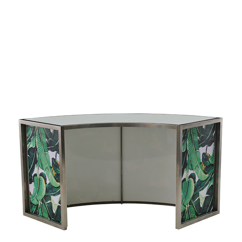 Unico Curved Bar with Stainless Steel Frame and Palm Leaf Panels