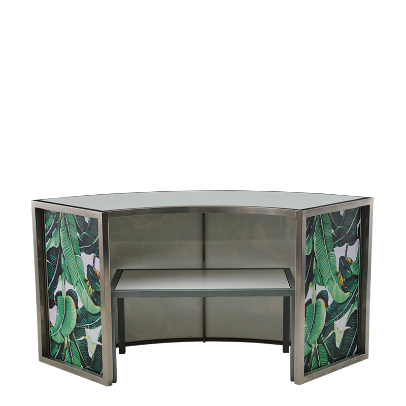 Unico Curved Bar with Stainless Steel Frame and Palm Leaf Panels