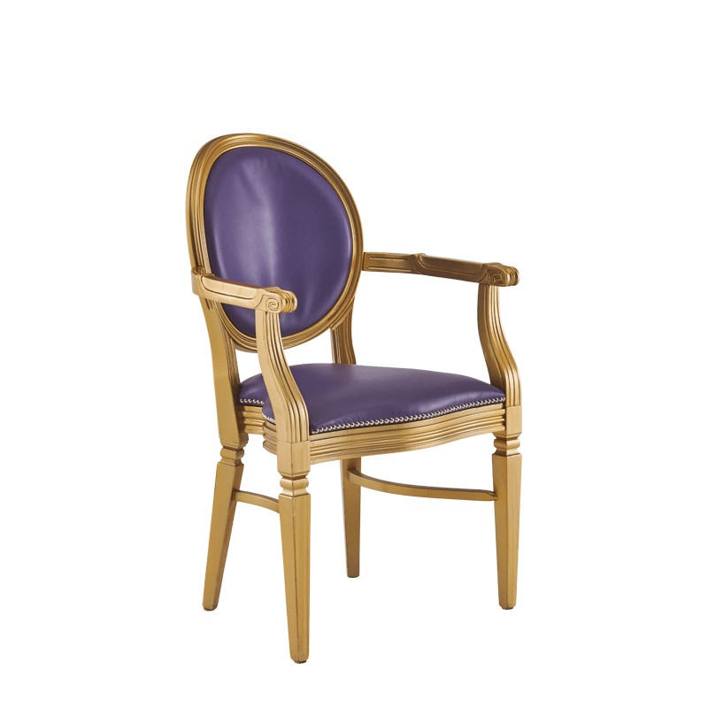 Chandelle Armchair in Gold with Purple Seat Pad