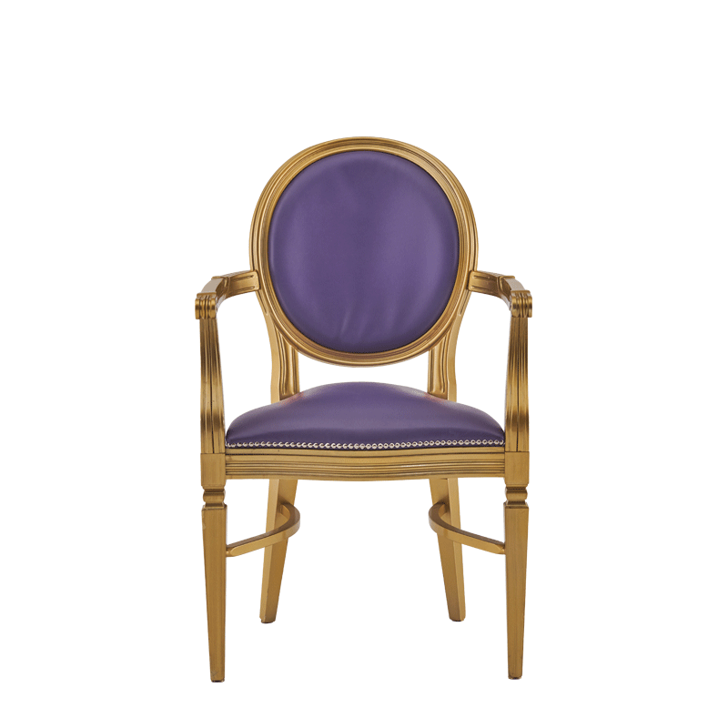 Chandelle Armchair in Gold with Purple Seat Pad