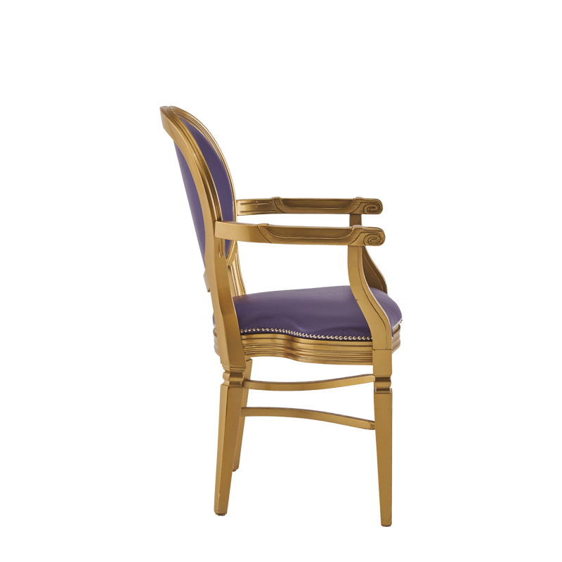 Chandelle Armchair in Gold with Purple Seat Pad