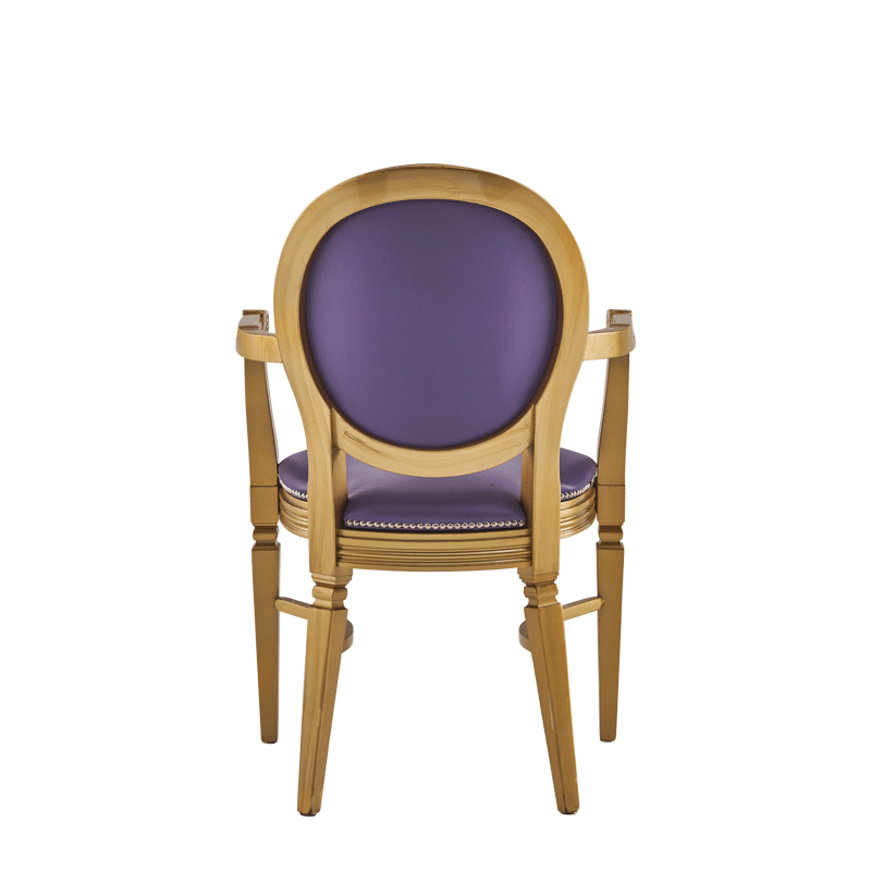Chandelle Armchair in Gold with Purple Seat Pad