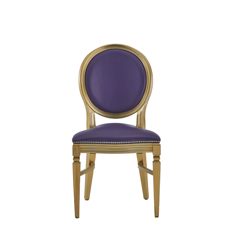 Chandelle Chair in Gold with Purple Seat Pad