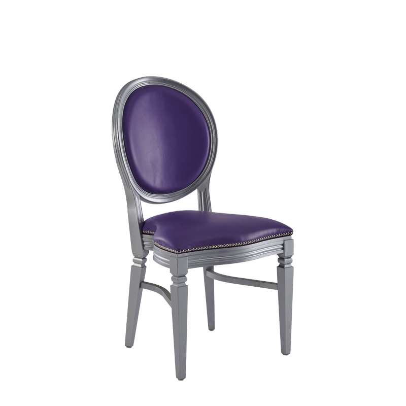 Chandelle Chair in Silver with Purple Seat Pad