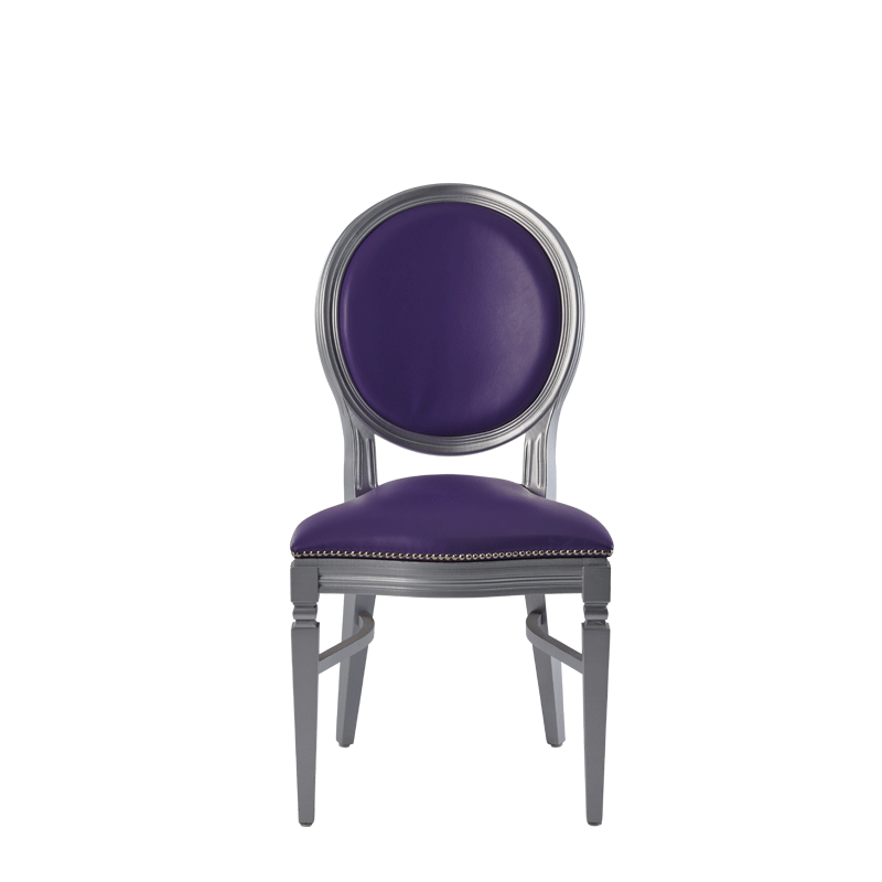 Chandelle Chair in Silver with Purple Seat Pad