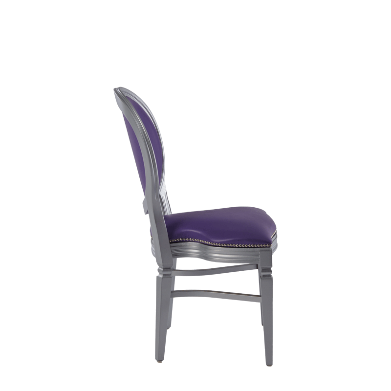 Chandelle Chair in Silver with Purple Seat Pad