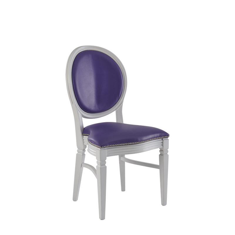 Chandelle Chair in White with Purple Seat Pad