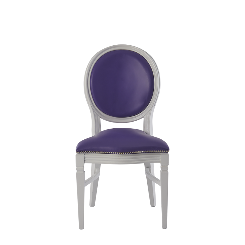 Chandelle Chair in White with Purple Seat Pad
