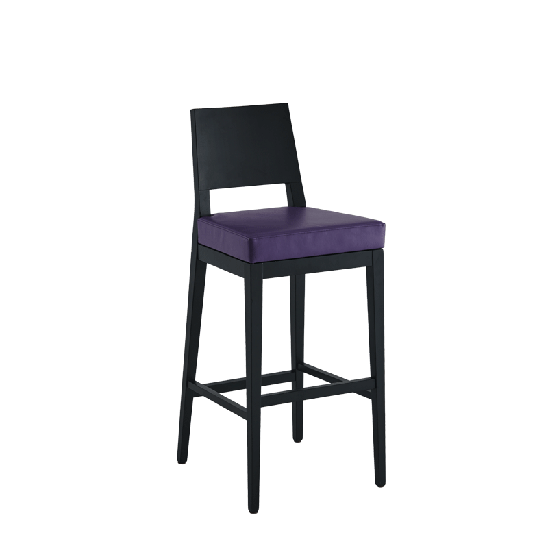 Porcino Bar Stool in Black with Purple Seat Pad