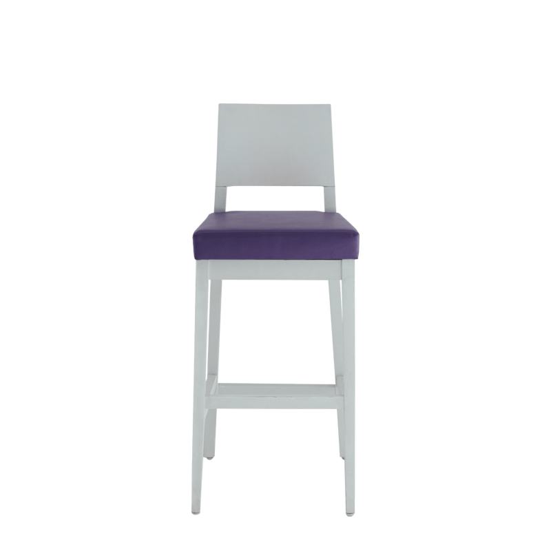 Porcino Bar Stool in White with Purple Seat Pad