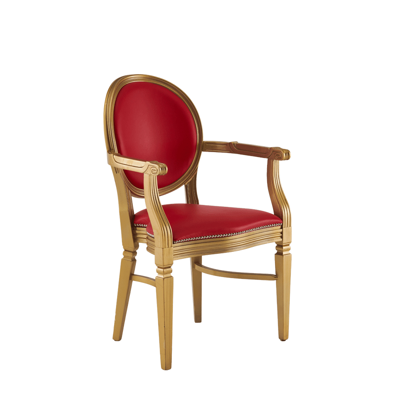 Chandelle Armchair in Gold with Red Seat Pad
