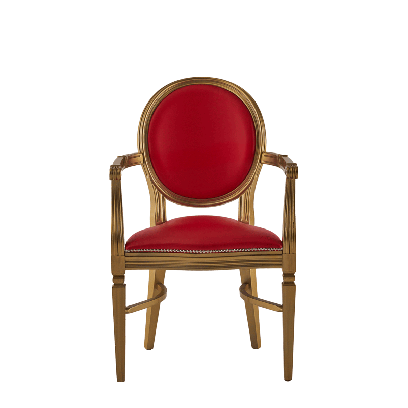 Chandelle Armchair in Gold with Red Seat Pad
