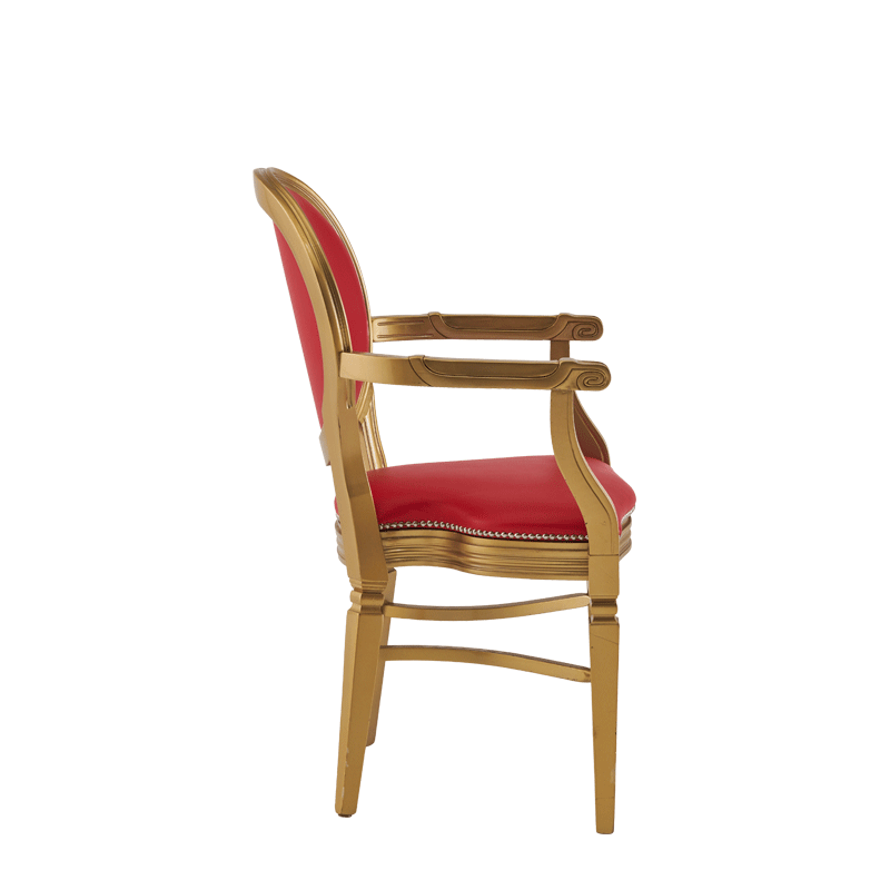 Chandelle Armchair in Gold with Red Seat Pad