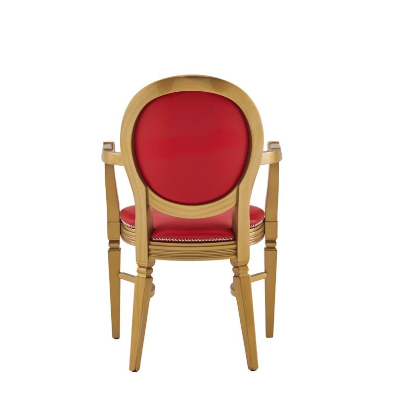 Chandelle Armchair in Gold with Red Seat Pad