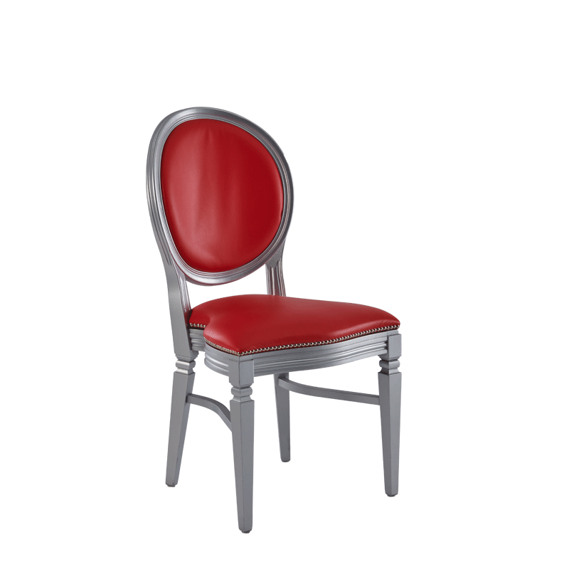 Chandelle Chair in Silver with Red Seat Pad