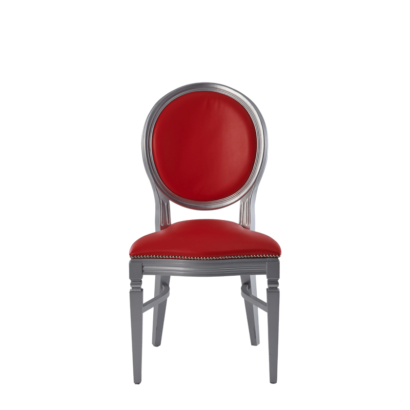 Chandelle Chair in Silver with Red Seat Pad