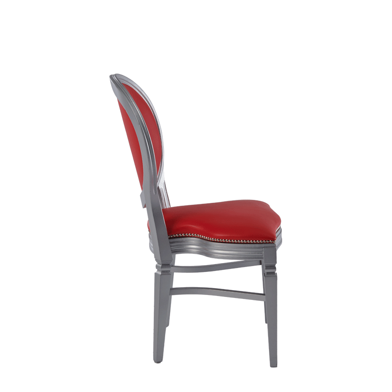 Chandelle Chair in Silver with Red Seat Pad