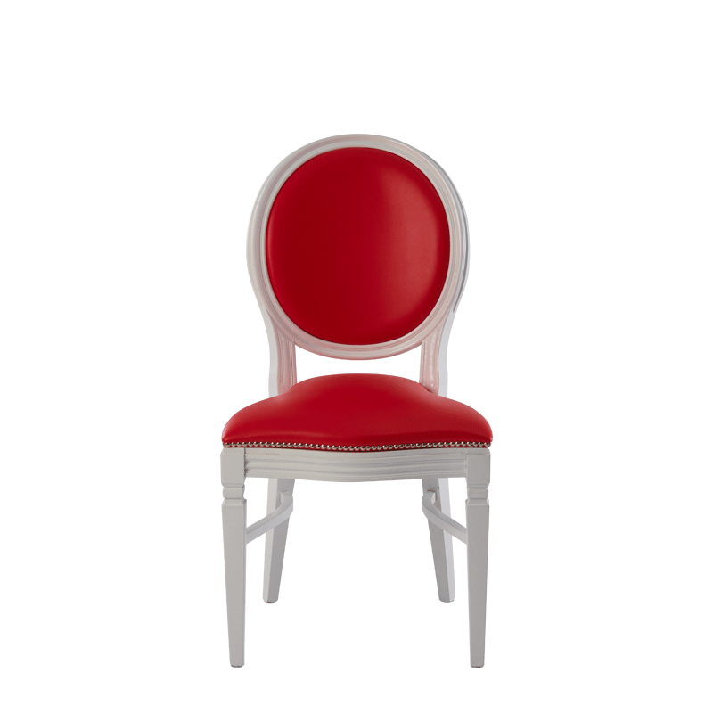 Chandelle Chair in White with Red Seat Pad