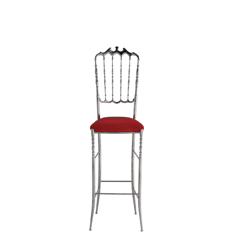 Napoleon Bar Stool in Chrome with Red Seat Pad