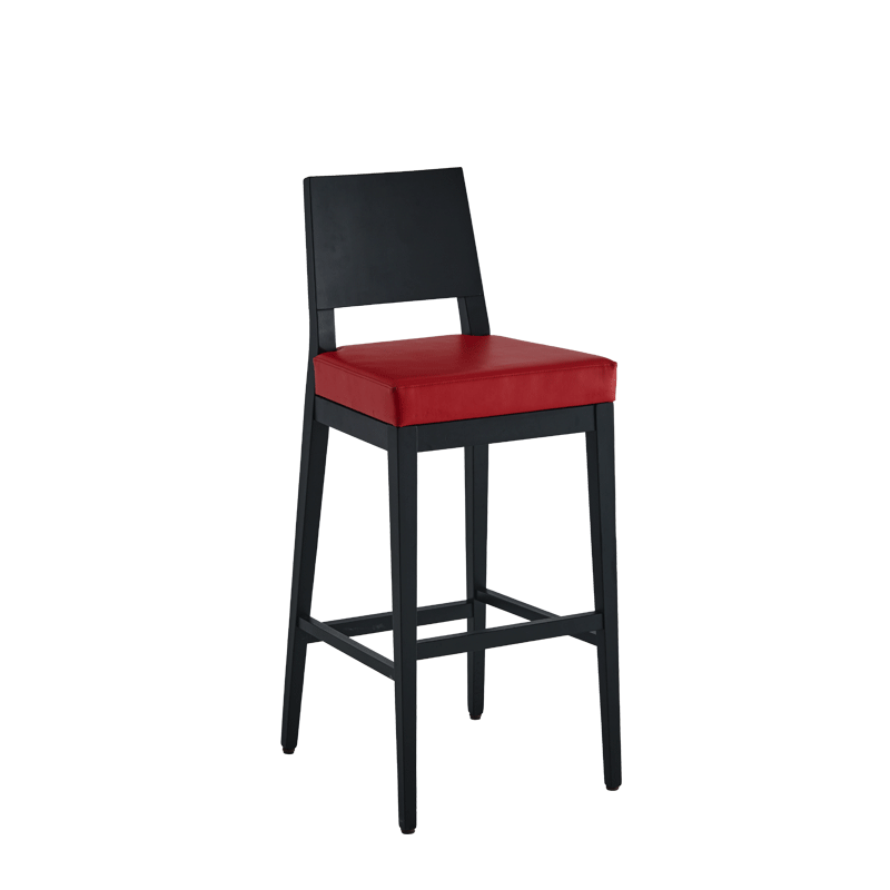 Porcino Bar Stool in Black with Red Seat Pad