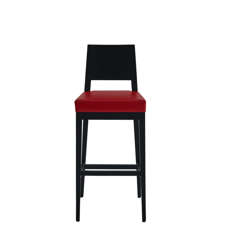 Porcino Bar Stool in Black with Red Seat Pad
