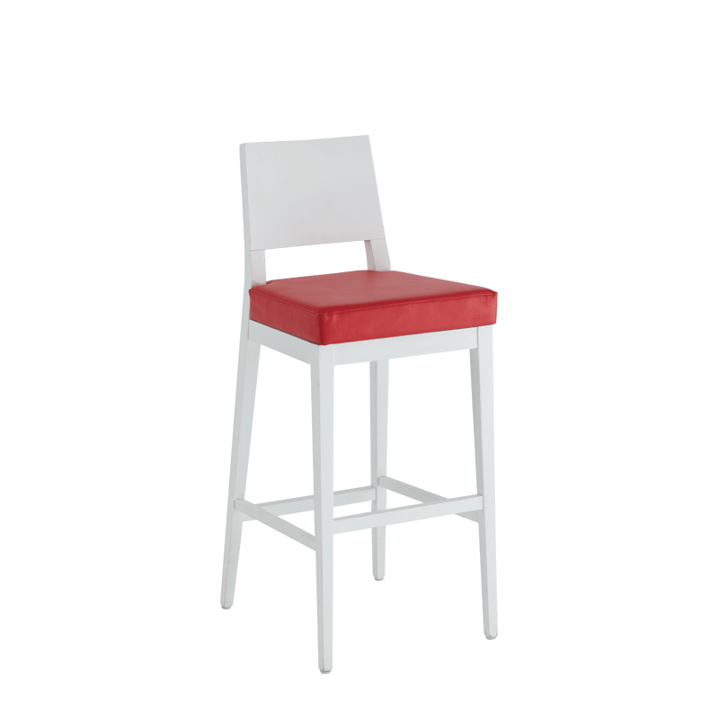 Porcino Bar Stool in White with Red Seat Pad