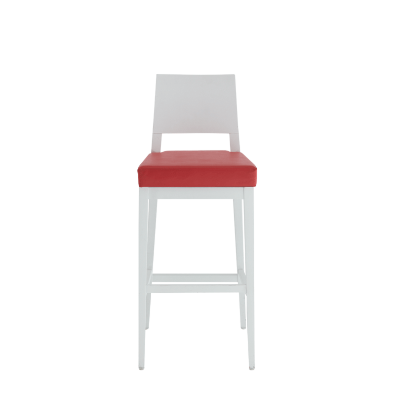 Porcino Bar Stool in White with Red Seat Pad