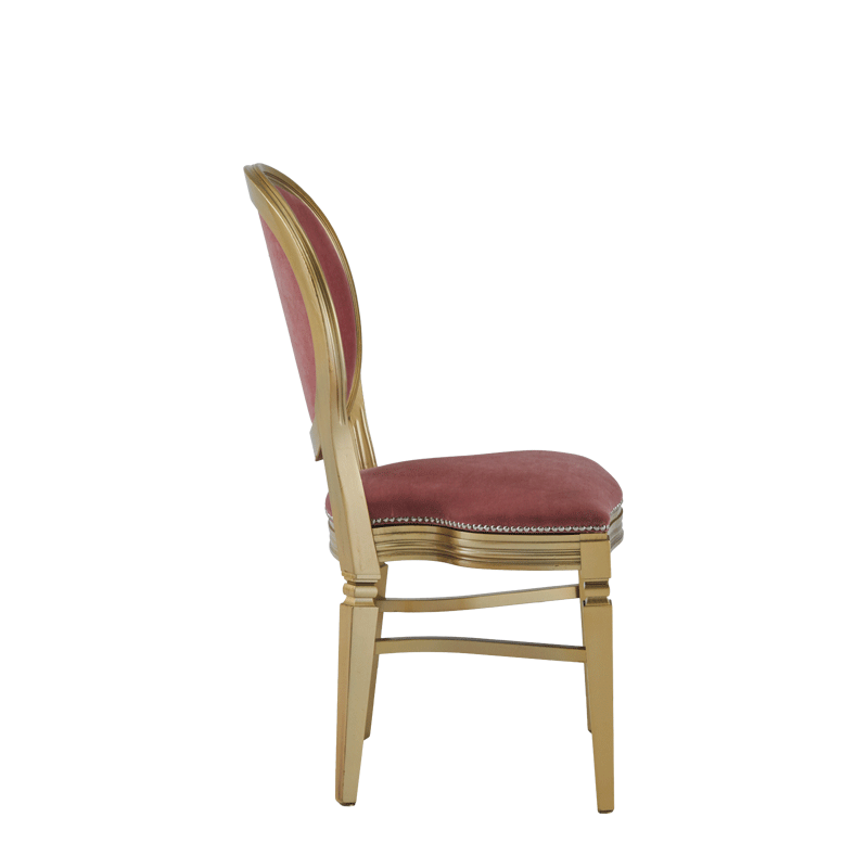 Chandelle Chair in Gold with Rose Pink Velvet Seat Pad