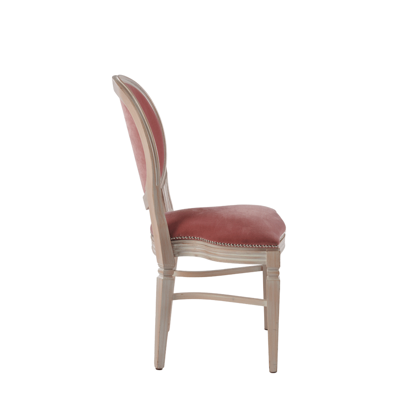 Chandelle Chair in Ivory with Rose Pink Velvet Seat Pad