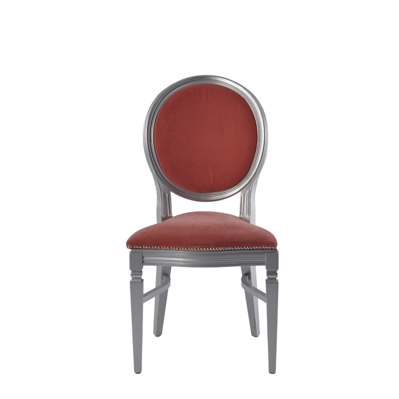 Chandelle Chair in Silver with Rose Pink Velvet Seat Pad